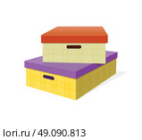 Packing product icon design style. Boxes icon logo, box delivery, package service, transportation parcel, deliver container, receive pack, send and logistic isolated vector illustration. Стоковая иллюстрация, агентство Ingram Publishing / Фотобанк Лори