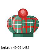 Scottish Hat Isolated in White. Scottish hat isolated in white. Scottish National traditional cap or beret with bubo and green checkered pattern in red colors isolated on background. Items clothing for head. Vector illustration. Стоковая иллюстрация, агентство Ingram Publishing / Фотобанк Лори