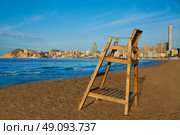 Benidorm Poniente beach watchtower seat in Alicante Mediterranean of Spain. Стоковое фото, агентство Ingram Publishing / Фотобанк Лори
