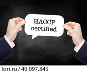 HACCP written on a speechbubble. Стоковое фото, агентство Ingram Publishing / Фотобанк Лори
