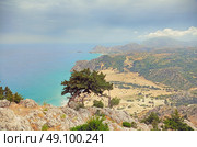 Beautiful Tsambika viewpoint landscape from mountain .Rhodes. Greece.  HDR photo. Стоковое фото, агентство Ingram Publishing / Фотобанк Лори