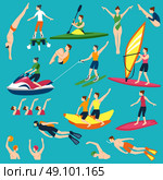 Water Sport And Activities Set. Water Activities Icons Set. Water Sport Vector Illustration. Water Sport Decorative Set.  Water Sport And Activity Design Set. Water Sport Flat Isolated Set. Стоковая иллюстрация, агентство Ingram Publishing / Фотобанк Лори