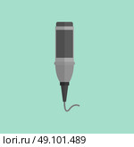 Microphone design flat isolated icon, vintage microphone stand, sound media, record vocal musical web broadcasting microphone vector illustration. Стоковая иллюстрация, агентство Ingram Publishing / Фотобанк Лори