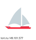 Red Boat with White Sails. Red boat with white sails icon in flat style isolated on white background. Vector illustration. Стоковая иллюстрация, агентство Ingram Publishing / Фотобанк Лори