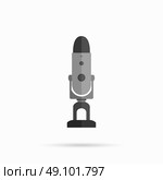 Microphone design flat isolated icon, vintage microphone stand, sound media, record vocal musical web broadcasting microphone vector illustration. Стоковая иллюстрация, агентство Ingram Publishing / Фотобанк Лори