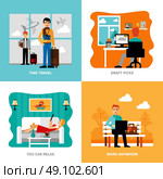 Preferences Of Freelance Set. Preferences of freelance set with concepts of work relaxation pick of drafts travel isolated vector  illustration. Стоковая иллюстрация, агентство Ingram Publishing / Фотобанк Лори