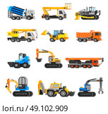 Construction Machines Icons Set . Construction machines orthogonal icons set with digger and crane flat isolated vector illustration . Стоковая иллюстрация, агентство Ingram Publishing / Фотобанк Лори