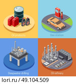 Oil Industry Isometric 4 Icos Square . Oil industry isometric 4 icons square poster with refinery plant and gas station abstract isolated vector illustration. Стоковая иллюстрация, агентство Ingram Publishing / Фотобанк Лори