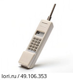 Vintage Motorola Dynastic X Cell Phone With Attached Cord. Generative AI. Стоковое AI-изображение, AI-художник Roman Zavorotny / Фотобанк Лори