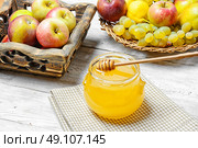 rosh hashanah holiday. Still life with apples and honey to the August holiday. Стоковое фото, агентство Ingram Publishing / Фотобанк Лори