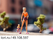 Ethereal Doll: A Miniature Diva Poses Fearlessly on a Precarious Ledge. Стоковое AI-изображение, AI-художник Данила Большаков / Фотобанк Лори