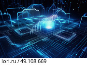 Digitized Dreamscape: A Vibrant Visualization of Cybernetic Innovation at Night. Стоковое AI-изображение, AI-художник Данила Большаков / Фотобанк Лори