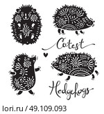 Set of cutest hedgehogs with flowers.. Set of cutest hedgehogs with flowers. Elements for design and t-shirt print. Vector illustration. Стоковая иллюстрация, агентство Ingram Publishing / Фотобанк Лори