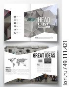 Set of business templates for brochure, magazine, flyer, booklet or annual report. Polygonal background, blurred image, view of cathedral Sakre-Ker, Paris cityscape, modern triangular vector texture. Стоковая иллюстрация, агентство Ingram Publishing / Фотобанк Лори