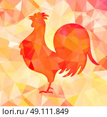 Bright red polygon illustration of a rooster. Happy Chinese New Year cards. Perfect for decoration designs festive banners, postcards, posters. Vector illustration. Стоковая иллюстрация, агентство Ingram Publishing / Фотобанк Лори