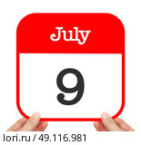 July 9 written on a calendar. Стоковое фото, агентство Ingram Publishing / Фотобанк Лори