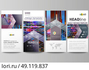 Flyers set, modern banners. Business templates. Cover design template, abstract vector layouts. Glitched background made of colorful pixel mosaic. Digital decay, signal error, television fail. Trendy glitch backdrop. Стоковая иллюстрация, агентство Ingram Publishing / Фотобанк Лори