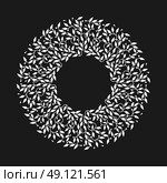 Abstract white color frame design, isolated template on black background. Circle made emblem with leaves. Spa concept monogram, natural badge. Vector decoration for fashion, cosmetics, beauty industry. Стоковая иллюстрация, агентство Ingram Publishing / Фотобанк Лори