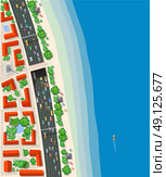 Top view urban road transport. High-speed highway with cars buses and trucks. Top view urban road transport. Стоковая иллюстрация, агентство Ingram Publishing / Фотобанк Лори