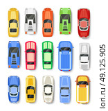 Top view of the city. Cars Transport top view icon set isolated vector illustration in flat style. Стоковая иллюстрация, агентство Ingram Publishing / Фотобанк Лори