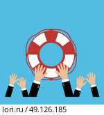 Helping Business to survive. Drowning businessman lifebuoy from another. Стоковая иллюстрация, агентство Ingram Publishing / Фотобанк Лори