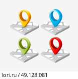Isometric pin icon on the navigation map for positioning travel and transport. Isometric pin icon. Стоковая иллюстрация, агентство Ingram Publishing / Фотобанк Лори