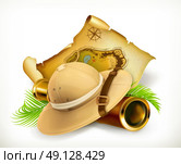 Pith helmet. Treasure map. Adventure vector icon. Стоковая иллюстрация, агентство Ingram Publishing / Фотобанк Лори
