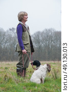 Picker up with her spaniels on a pheasant shoot. Стоковое фото, агентство Ingram Publishing / Фотобанк Лори
