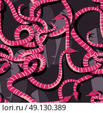 Seamless pattern with colorful intertwined striped rain forest snakes, vector illustration. Стоковая иллюстрация, агентство Ingram Publishing / Фотобанк Лори