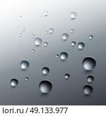 Water drops on a gray background. Round raindrops with shadows, inclined surface. Vector illustration.. Water drops on a gray background. Round raindrops with shadows on an inclined gray surface. Vector illustration. Стоковая иллюстрация, агентство Ingram Publishing / Фотобанк Лори