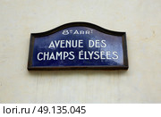 Champs Elysees avenue street sign in Paris of France. Стоковое фото, агентство Ingram Publishing / Фотобанк Лори