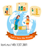 Waste Collecting Sorting Recycling Flat Poster . Environmental agency flat poster with information on waste collection and sorting for recycling symbols abstract vector illustration   . Стоковая иллюстрация, агентство Ingram Publishing / Фотобанк Лори