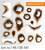 Burnt Holes Set . Set of scorched piece of paper and burnt holes on transparent background isolated vector illustration. Стоковая иллюстрация, агентство Ingram Publishing / Фотобанк Лори