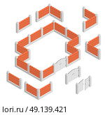 Fences Isometric Design Concept. Fences abstract isometric design concept with set of brick fence sections wall and gate isolated vector illustration . Стоковая иллюстрация, агентство Ingram Publishing / Фотобанк Лори