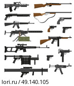 Weapons Guns Set. Big flat set of various weapons guns pistols and rifles isolated on white background vector illustration. Стоковая иллюстрация, агентство Ingram Publishing / Фотобанк Лори
