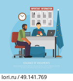 Flat Immigration Illustration. Issuance of documents for immigrant flat vector illustration. Стоковая иллюстрация, агентство Ingram Publishing / Фотобанк Лори