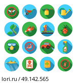  Pesticides Round Icons Set .  Pesticides and farming round shadow icons set flat isolated vector illustration . Стоковая иллюстрация, агентство Ingram Publishing / Фотобанк Лори