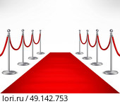 Red Carpet Illustration. Red event carpet and silvery barriers on white background realistic vector illustration. Стоковая иллюстрация, агентство Ingram Publishing / Фотобанк Лори