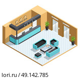 Hall Interior Isometric Illustration. Color isometric illustration depicting hall interior vector illustration. Стоковая иллюстрация, агентство Ingram Publishing / Фотобанк Лори