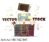 Microstock Vector Concept Retro Cartoon Illustration. Business strategies for successful and profitable vector microstock contribution with money and time symbols retro cartoon illustration  . Стоковая иллюстрация, агентство Ingram Publishing / Фотобанк Лори