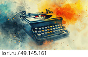 A painting depicting an old fashioned typewriter with intricate details and vintage charm. Стоковое AI-изображение, AI-художник Данила Большаков / Фотобанк Лори