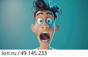 A cartoon character with a surprised expression on his face, eyes wide open and mouth agape. Стоковое AI-изображение, AI-художник Данила Большаков / Фотобанк Лори