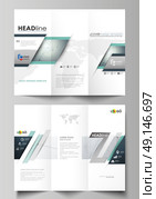 Tri-fold brochure business templates on both sides. Abstract vector layout in flat design. Genetic and chemical compounds. DNA and neurons. Medicine, chemistry, science concept. Geometric background.. Tri-fold brochure business templates on both sides. Easy editable abstract vector layout in flat design. Genetic and chemical compounds. Atom, DNA and neurons. Medicine, chemistry, science or technology concept. Geometric background. Стоковая иллюстрация, агентство Ingram Publishing / Фотобанк Лори