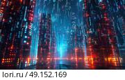 high-tech city where buildings are made of digital clouds, data streams connecting everything, Стоковое AI-изображение, AI-художник Anastasy Yarmolovich / Фотобанк Лори