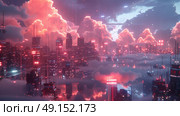 high-tech city where buildings are made of digital clouds, data streams connecting everything, Стоковое AI-изображение, AI-художник Anastasy Yarmolovich / Фотобанк Лори