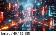 high-tech city where buildings are made of digital clouds, data streams connecting everything, Стоковое AI-изображение, AI-художник Anastasy Yarmolovich / Фотобанк Лори