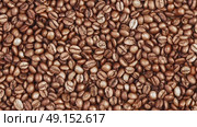 Coffee beans background. Harvesting coffee fruits. Roasted beans close-up. Space for your text. Стоковое видео, видеограф Наталия Попова / Фотобанк Лори
