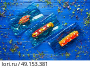 Salmon and Tuna Tartare with Anchovies tomato starter Tartar tapas. Стоковое фото, агентство Ingram Publishing / Фотобанк Лори