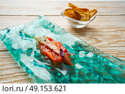 Anchovies on fresh grated tomato starter tapas. Стоковое фото, агентство Ingram Publishing / Фотобанк Лори