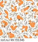 Scurry of Squirrels on the branches. Seamless autumn pattern for gift wrapping, wallpaper, childrens room or clothing. A Scurry of Squirrels on the branches. Seamless autumn pattern for gift wrapping, wallpaper, childrens room or clothing. Vector illustration. Стоковая иллюстрация, агентство Ingram Publishing / Фотобанк Лори